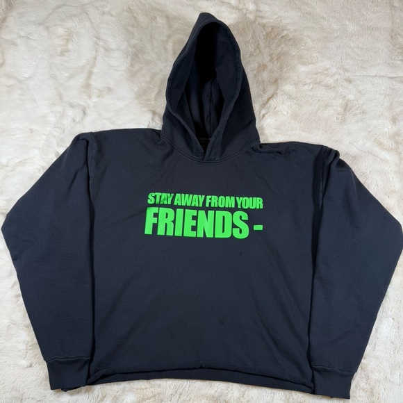 VLONE “Stay Away From Your Friends” Hoodie Sweatshirt Black/Green Sz 2XL